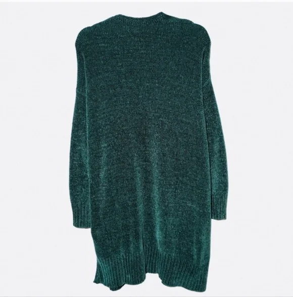 Ava & Viv Plus Size Open Front Cardigan Dark Emerald Green Chenille Size 1X - Picture 3 of 7